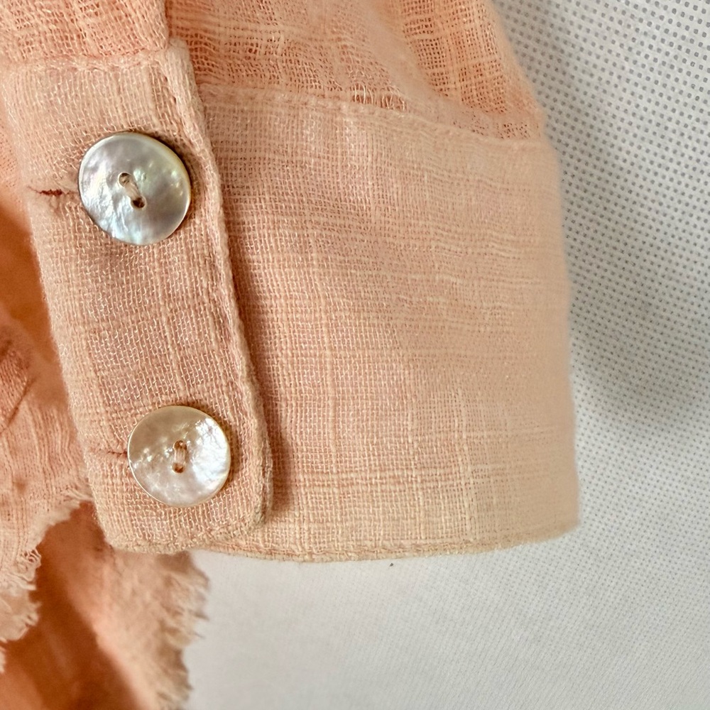 Free People Talk To Me Gazy Blouse Gauze Button Down Shirt Raw Hem Oversized - Picture 6 of 8